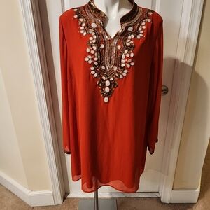 Joanna Hope new orange tunic with beads and stones size 24
